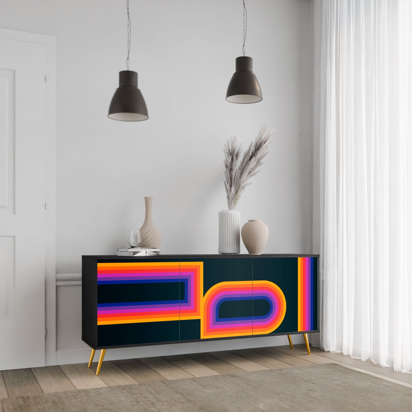 BLINDED BY THE LIGHTS 3-Door Sideboard in Black Finish