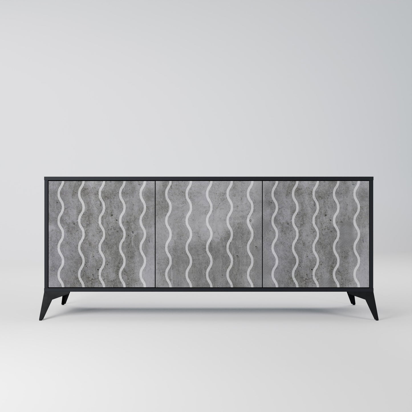 WAVES OF CONCRETE 3-Door Sideboard in Black Finish