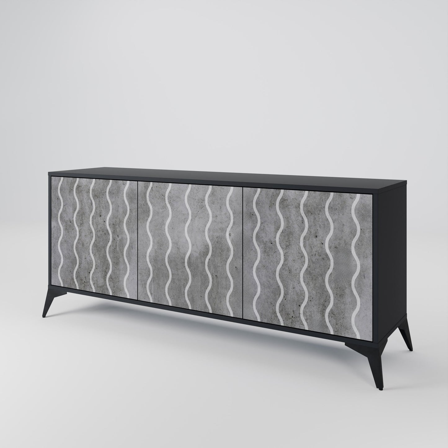 WAVES OF CONCRETE 3-Door Sideboard in Black Finish