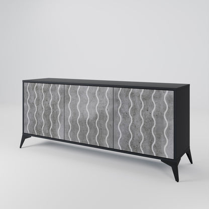 WAVES OF CONCRETE 3-Door Sideboard in Black Finish