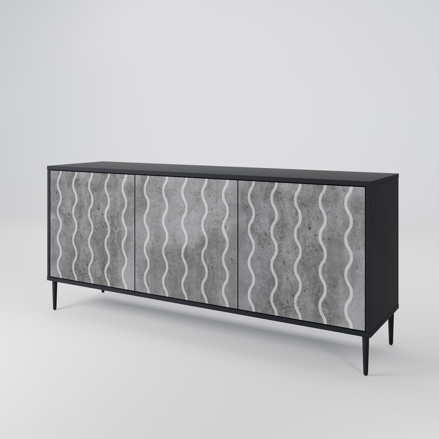 WAVES OF CONCRETE 3-Door Sideboard in Black Finish