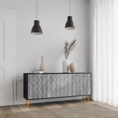 WAVES OF CONCRETE 3-Door Sideboard in Black Finish