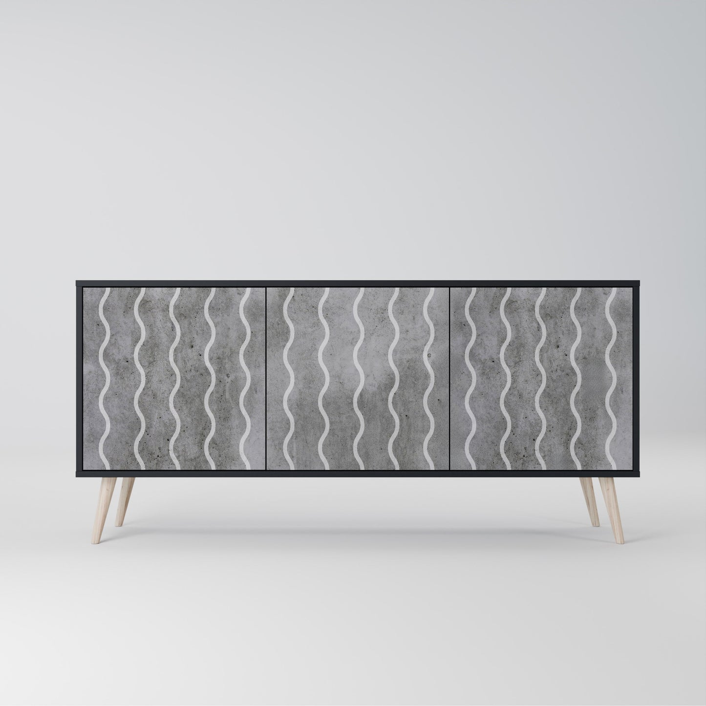 WAVES OF CONCRETE 3-Door Sideboard in Black Finish