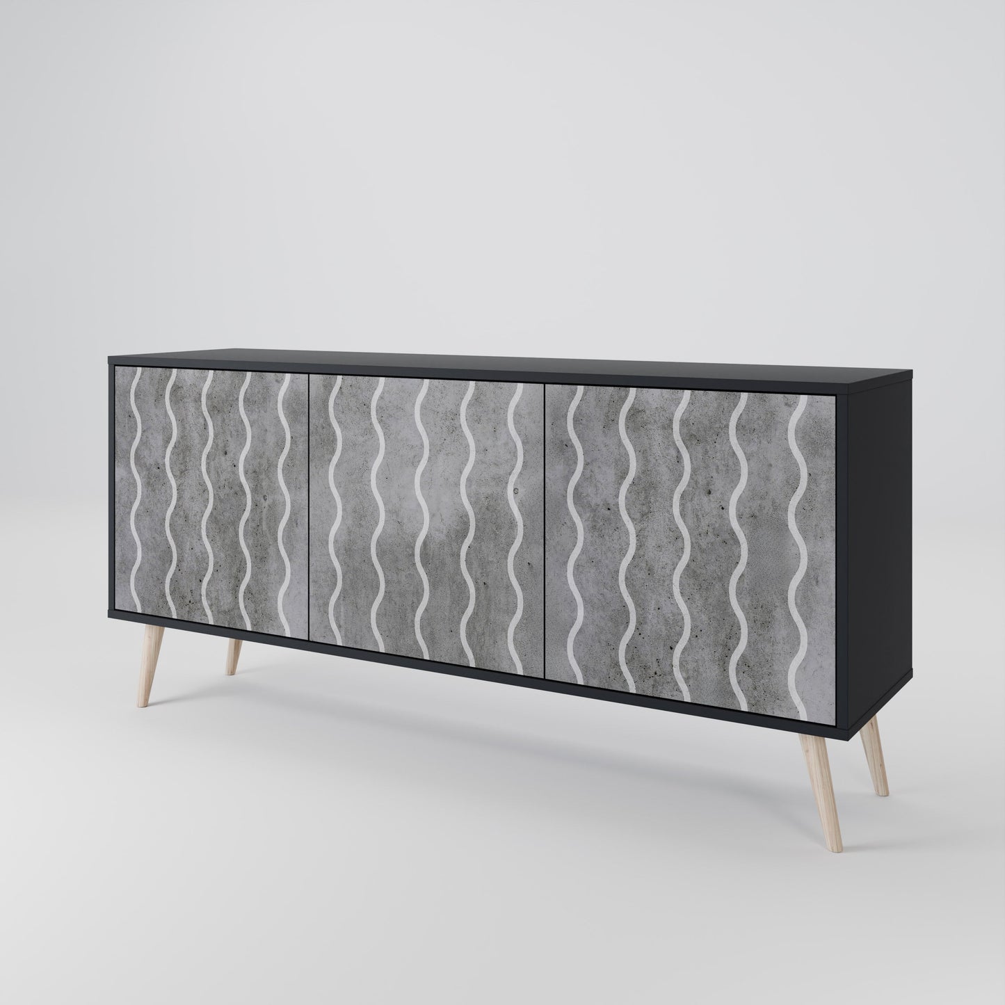 WAVES OF CONCRETE 3-Door Sideboard in Black Finish