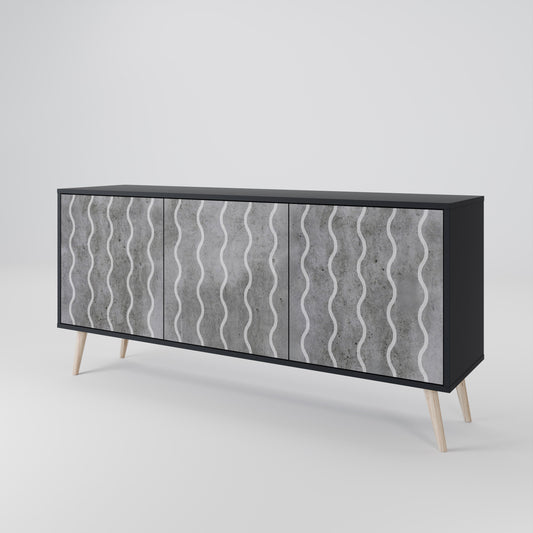 WAVES OF CONCRETE 3-Door Sideboard in Black Finish
