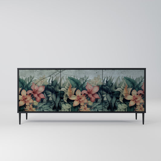 HEAVENLY BLOOM 3-Door Sideboard in Black Finish