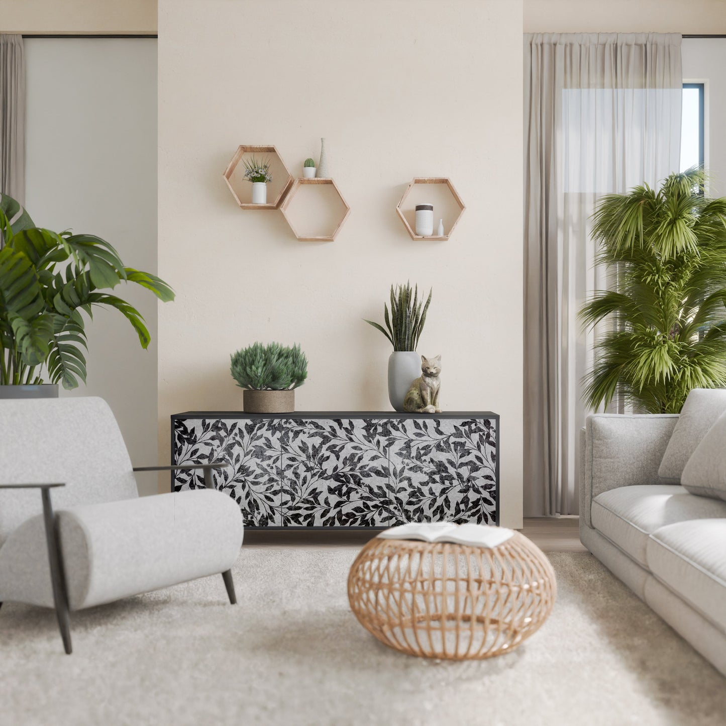 CHARCOAL SPROUT 3-Door Sideboard in Black Finish