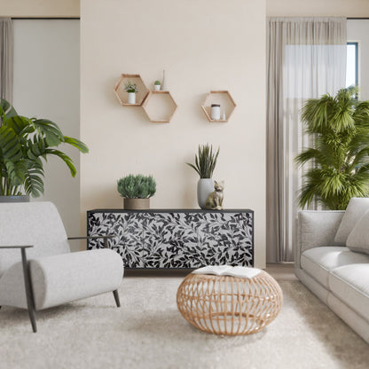 CHARCOAL SPROUT 3-Door Sideboard in Black Finish