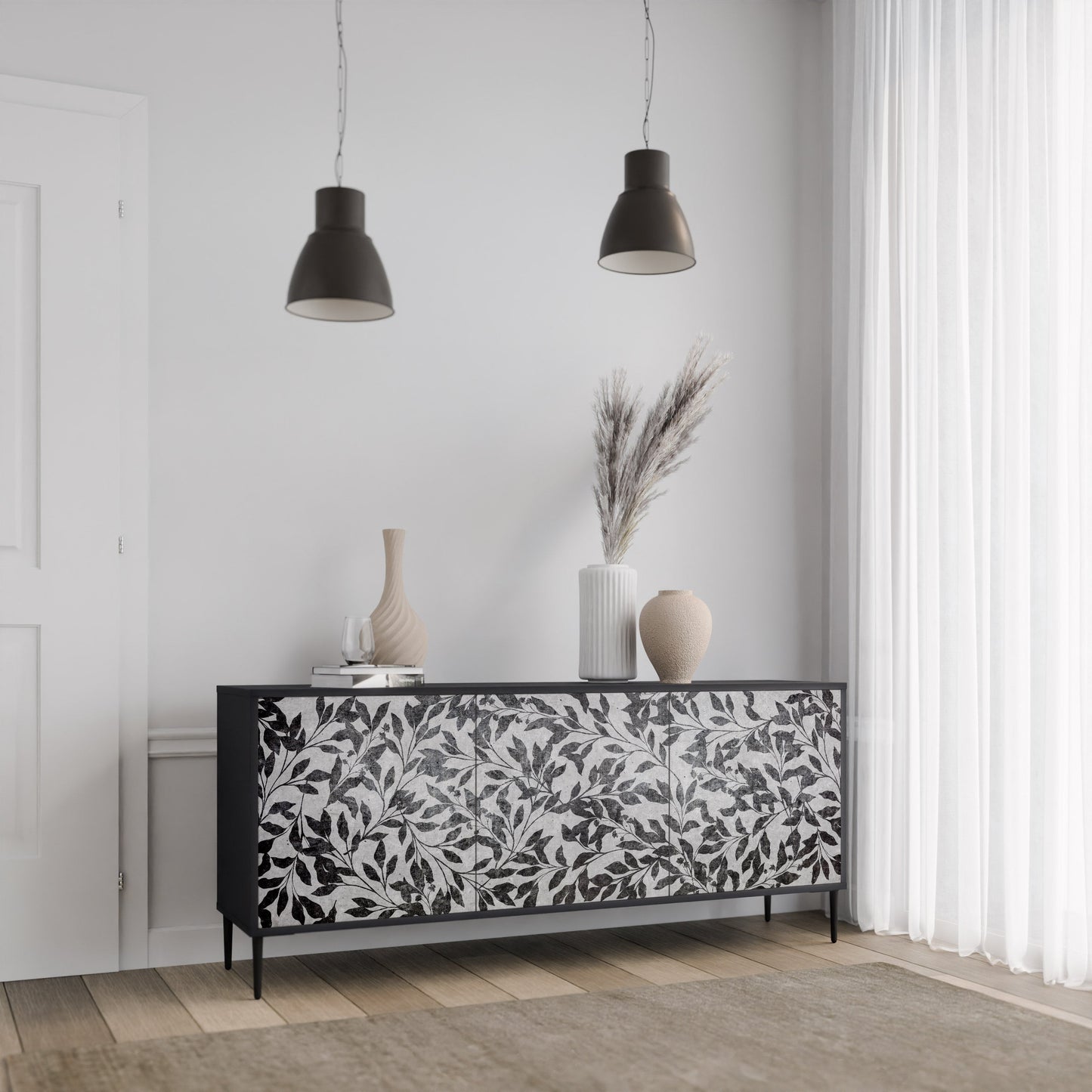 CHARCOAL SPROUT 3-Door Sideboard in Black Finish