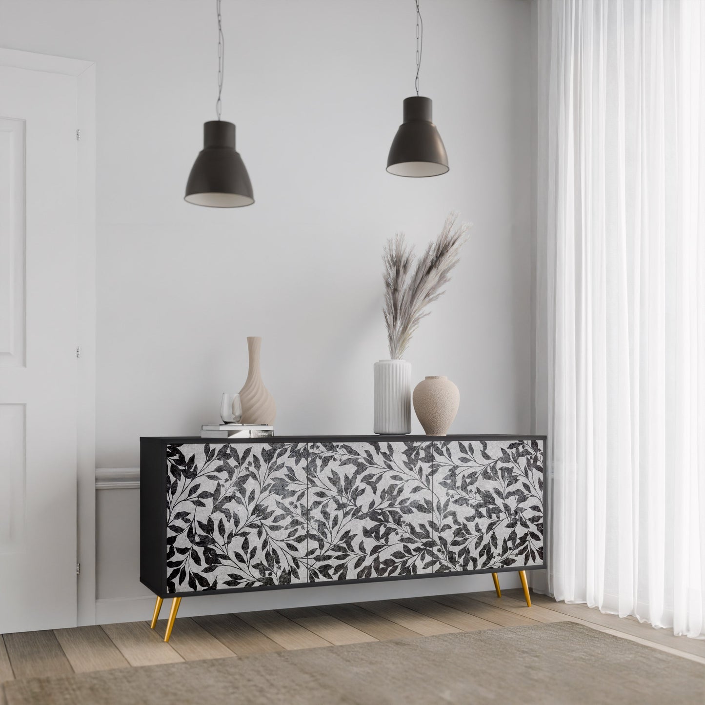 CHARCOAL SPROUT 3-Door Sideboard in Black Finish
