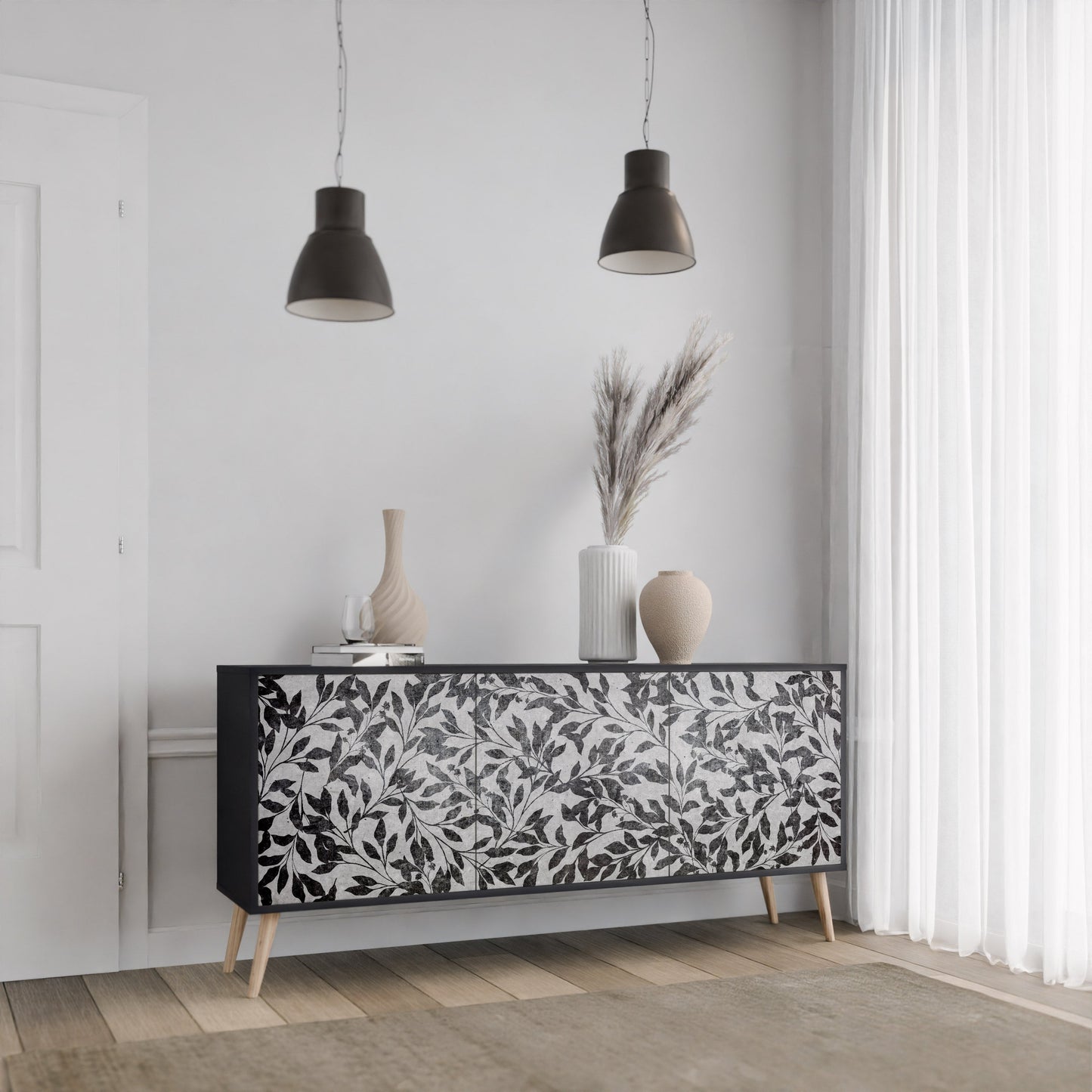 CHARCOAL SPROUT 3-Door Sideboard in Black Finish