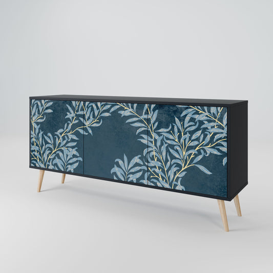 BLUE LEAVES 3-Door Sideboard in Black Finish