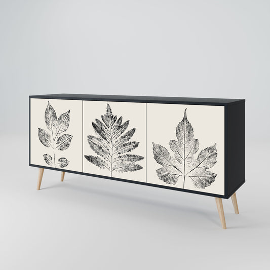 LEAFY STAMPS 3-Door Sideboard in Black Finish