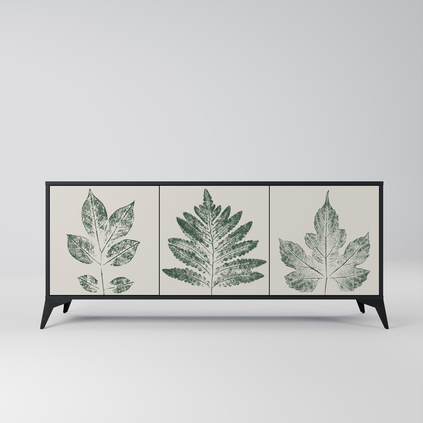 GREEN LEAFY STAMPS 3-Door Sideboard in Black Finish