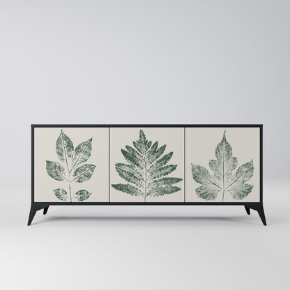 GREEN LEAFY STAMPS 3-Door Sideboard in Black Finish