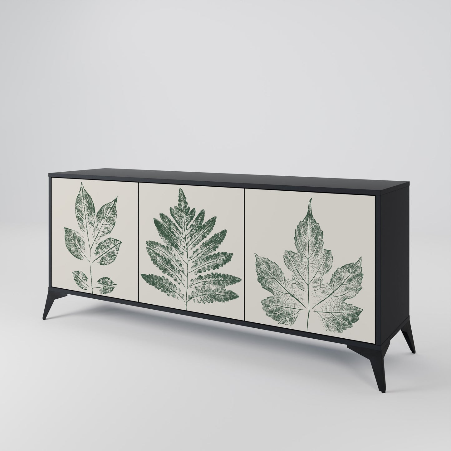 GREEN LEAFY STAMPS 3-Door Sideboard in Black Finish