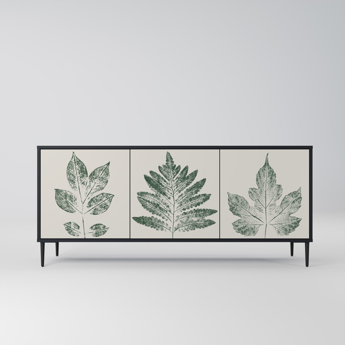 GREEN LEAFY STAMPS 3-Door Sideboard in Black Finish