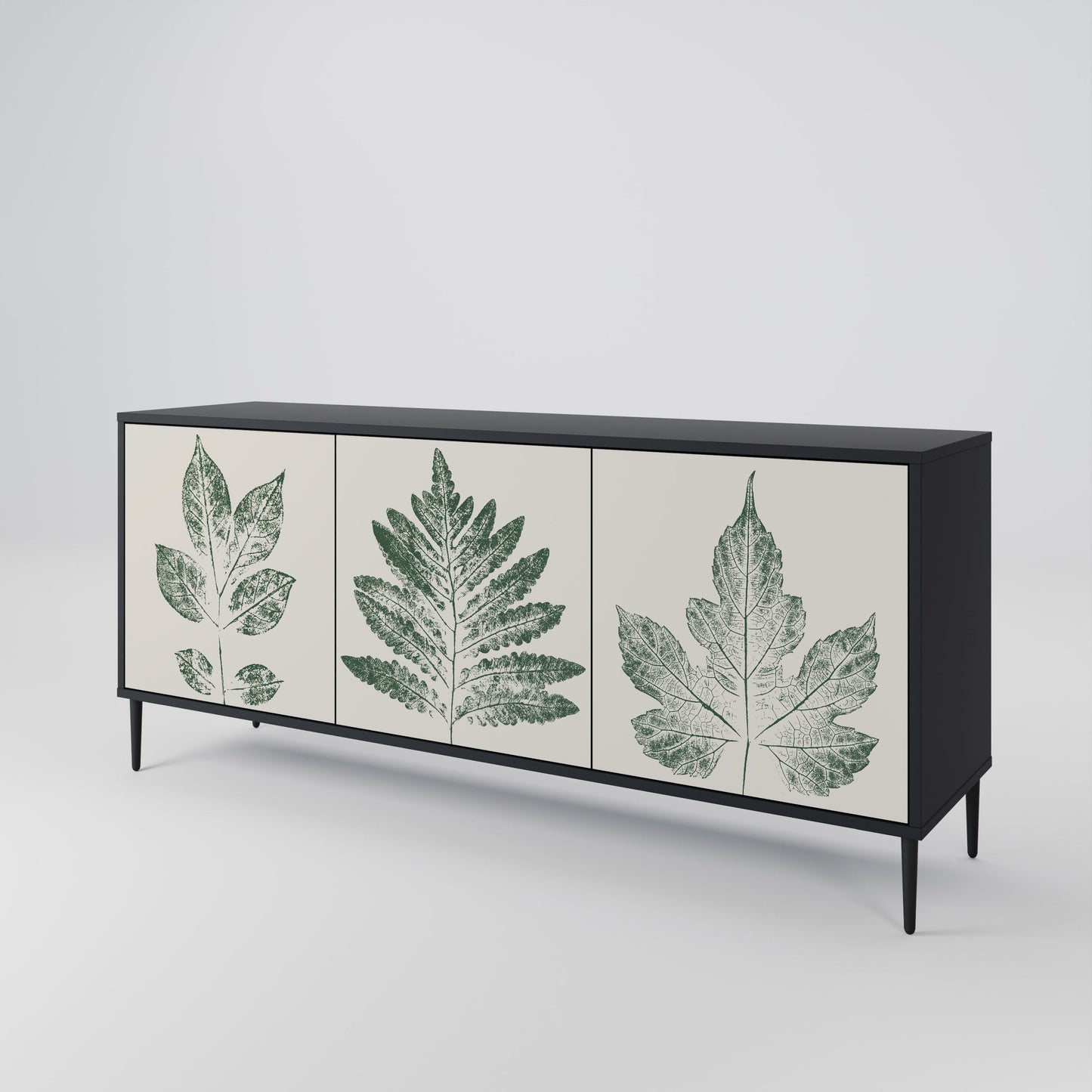 GREEN LEAFY STAMPS 3-Door Sideboard in Black Finish