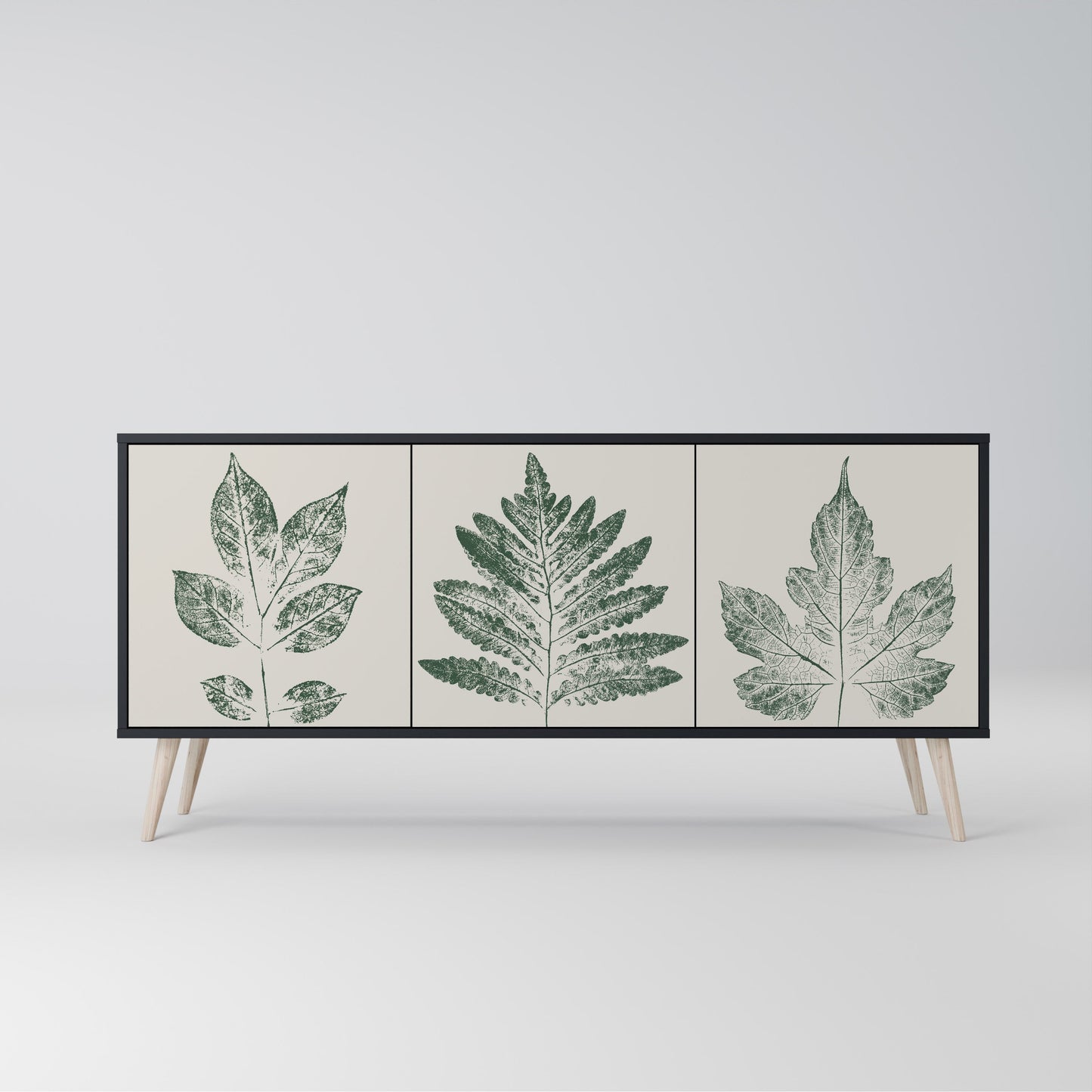 GREEN LEAFY STAMPS 3-Door Sideboard in Black Finish
