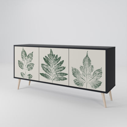 GREEN LEAFY STAMPS 3-Door Sideboard in Black Finish