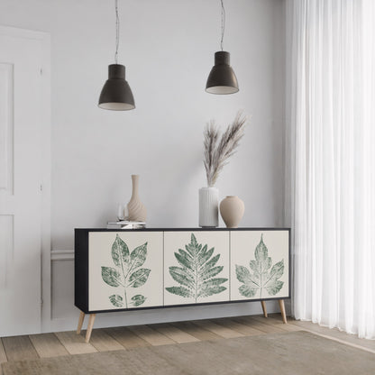 GREEN LEAFY STAMPS 3-Door Sideboard in Black Finish