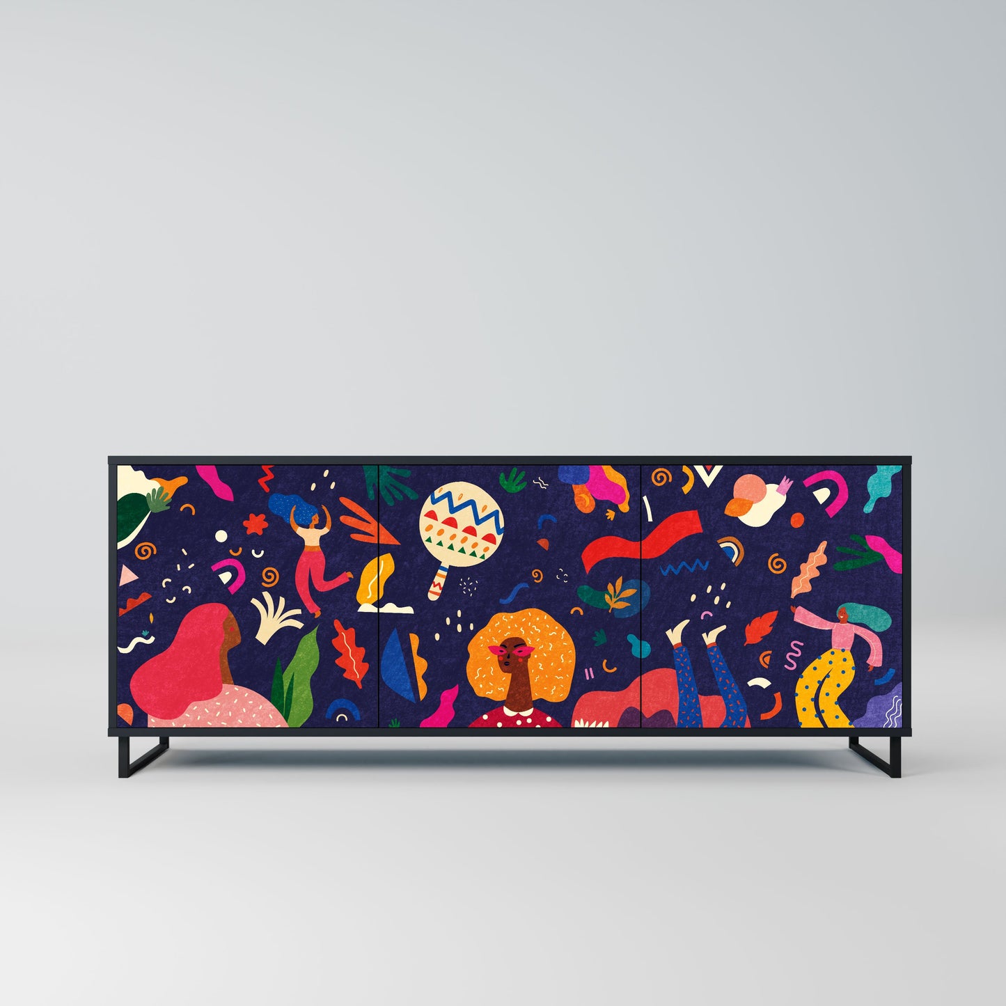 FESTIVE PLEASURES 3-Door Sideboard in Black Finish