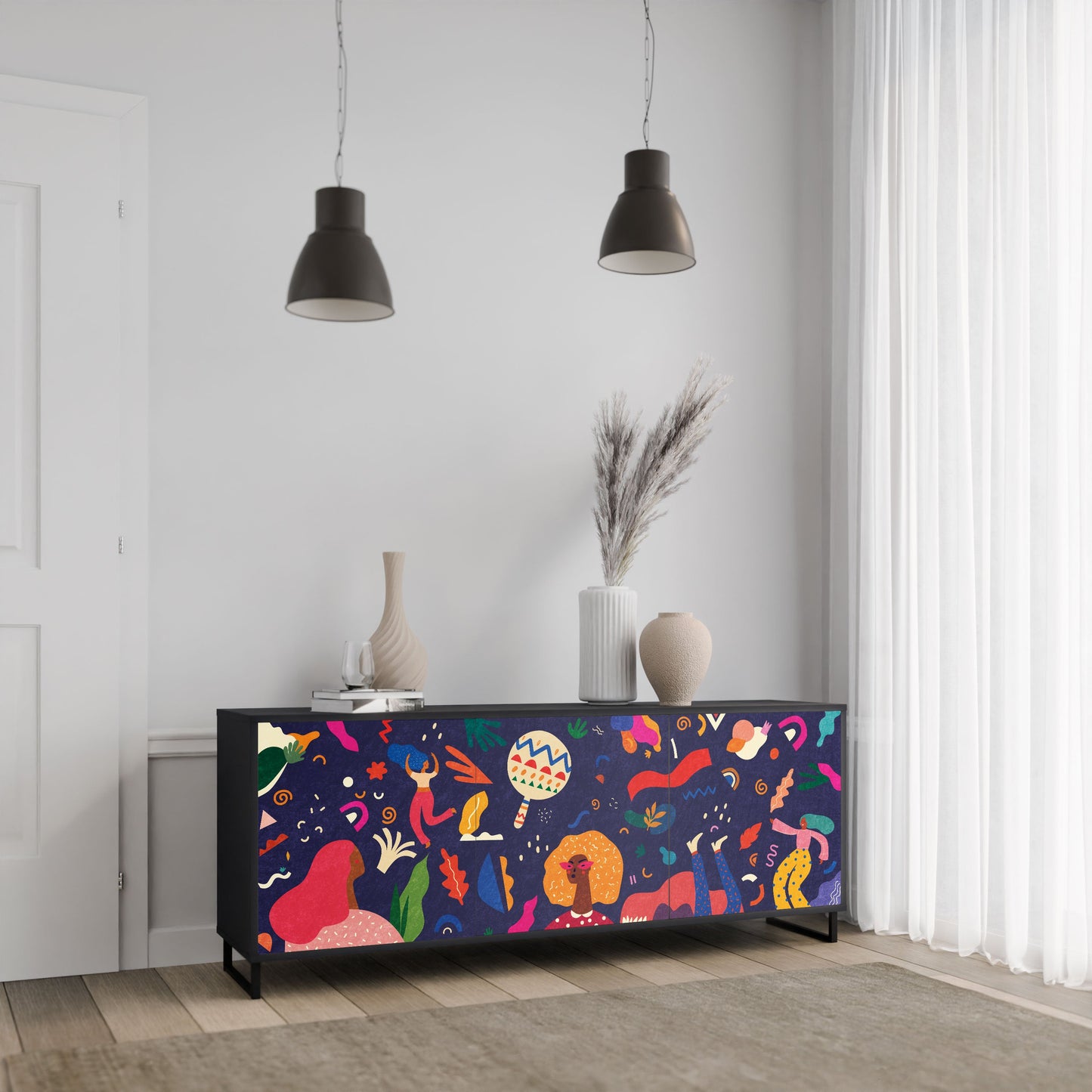 FESTIVE PLEASURES 3-Door Sideboard in Black Finish