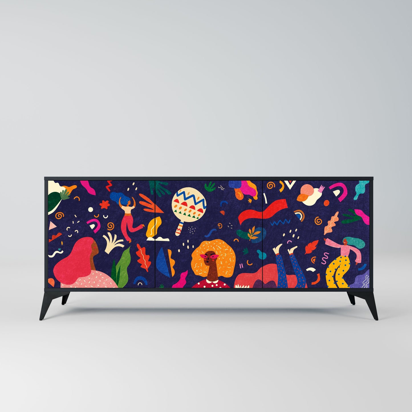 FESTIVE PLEASURES 3-Door Sideboard in Black Finish