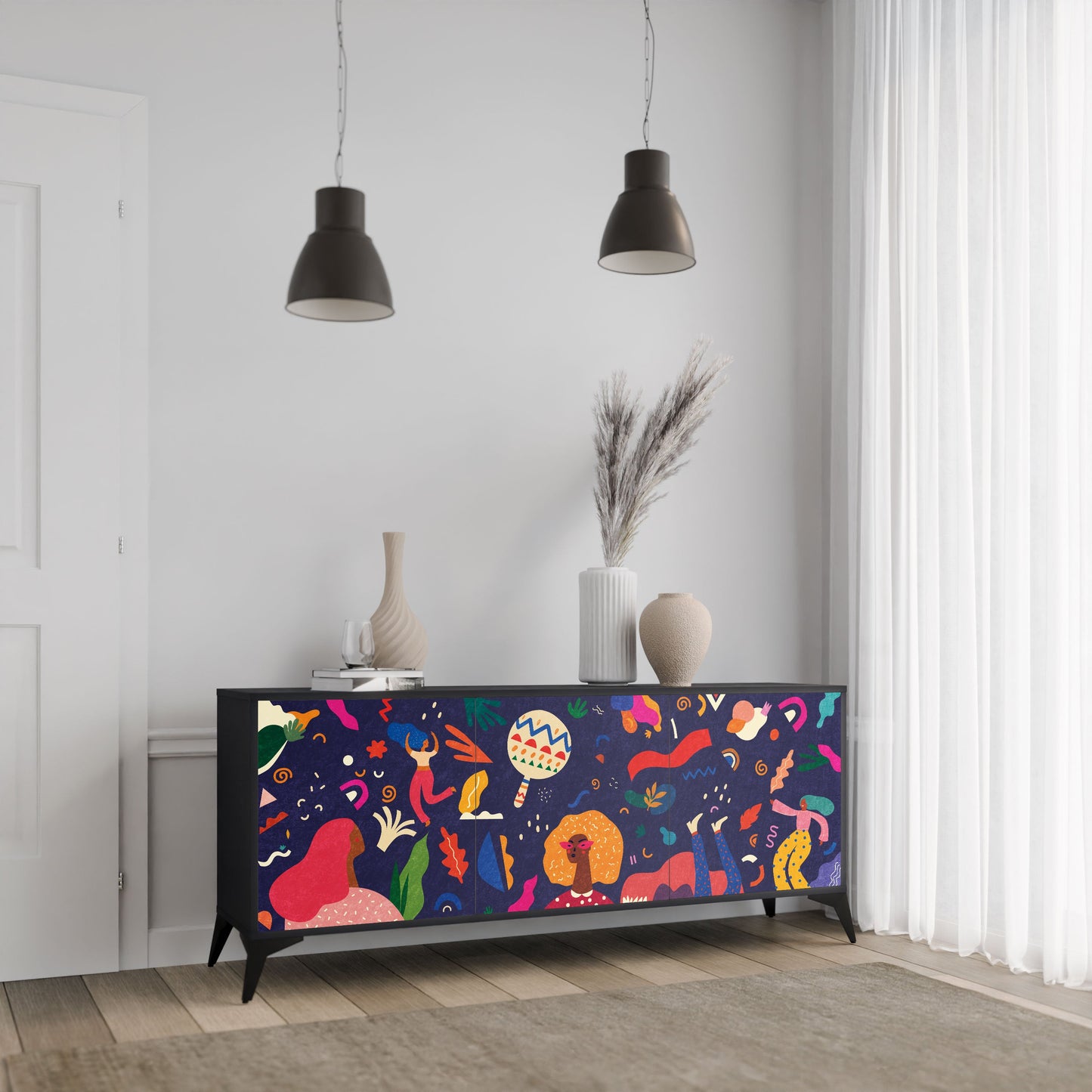FESTIVE PLEASURES 3-Door Sideboard in Black Finish