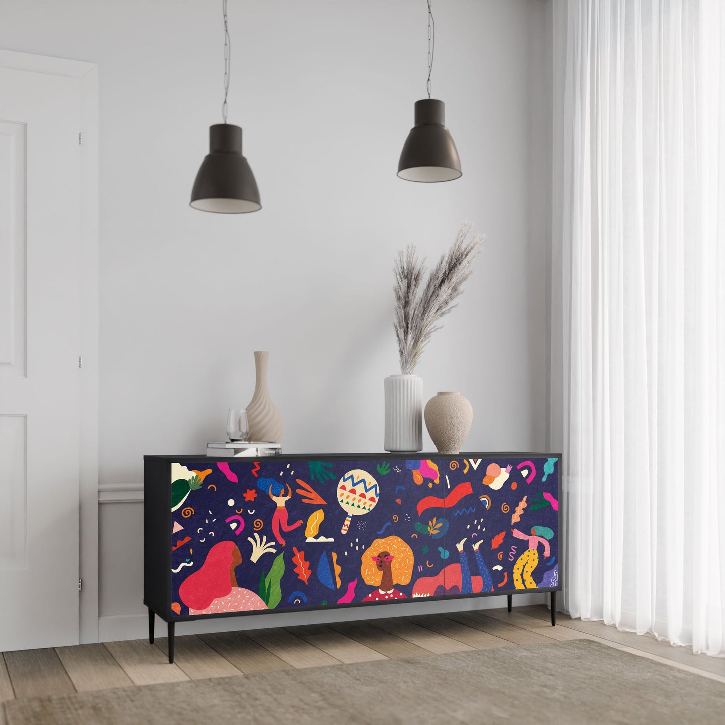 FESTIVE PLEASURES 3-Door Sideboard in Black Finish