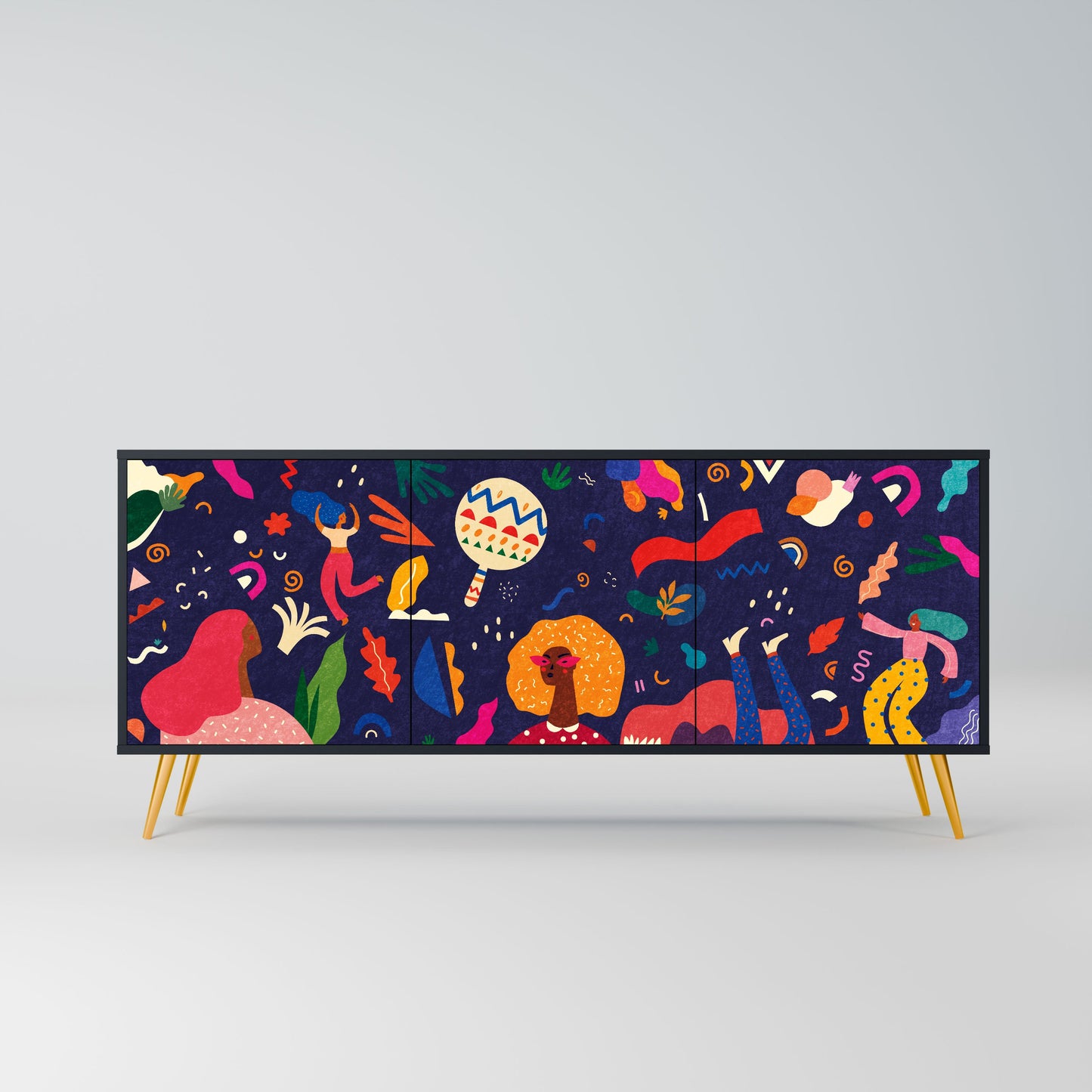 FESTIVE PLEASURES 3-Door Sideboard in Black Finish