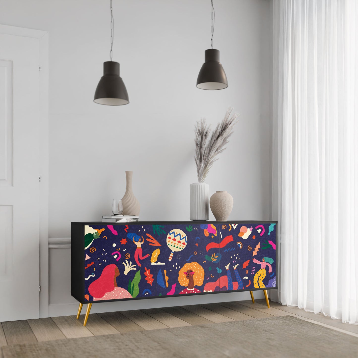FESTIVE PLEASURES 3-Door Sideboard in Black Finish