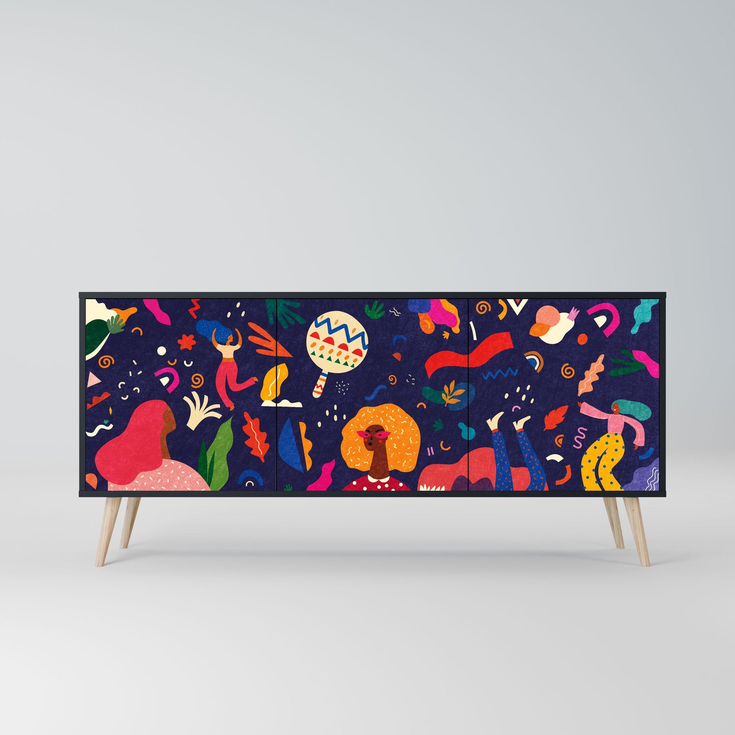 FESTIVE PLEASURES 3-Door Sideboard in Black Finish