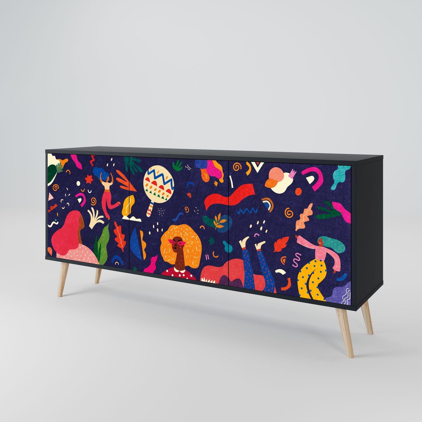 FESTIVE PLEASURES 3-Door Sideboard in Black Finish