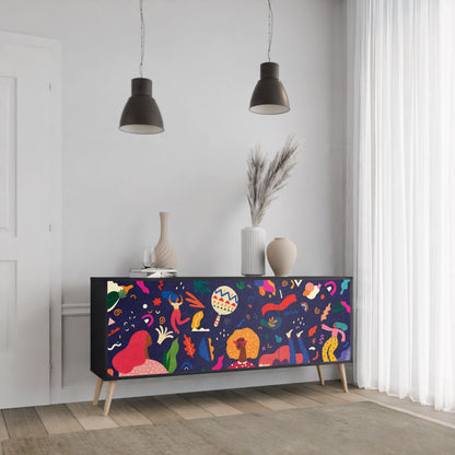 FESTIVE PLEASURES 3-Door Sideboard in Black Finish