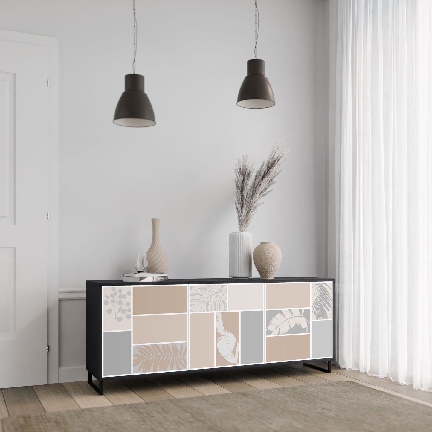 TROPICAL SHAPES 3-Door Sideboard in Black Finish