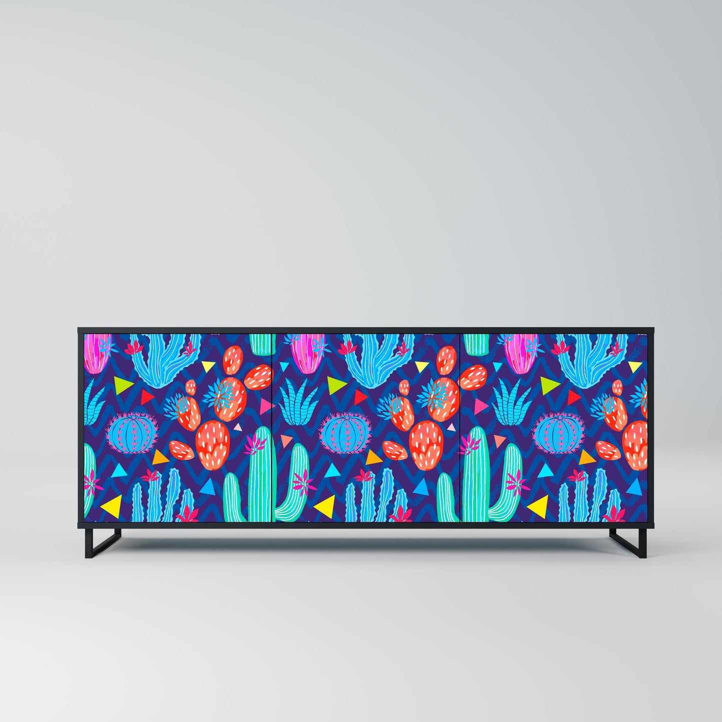 CACTUS VIBES 3-Door Sideboard in Black Finish