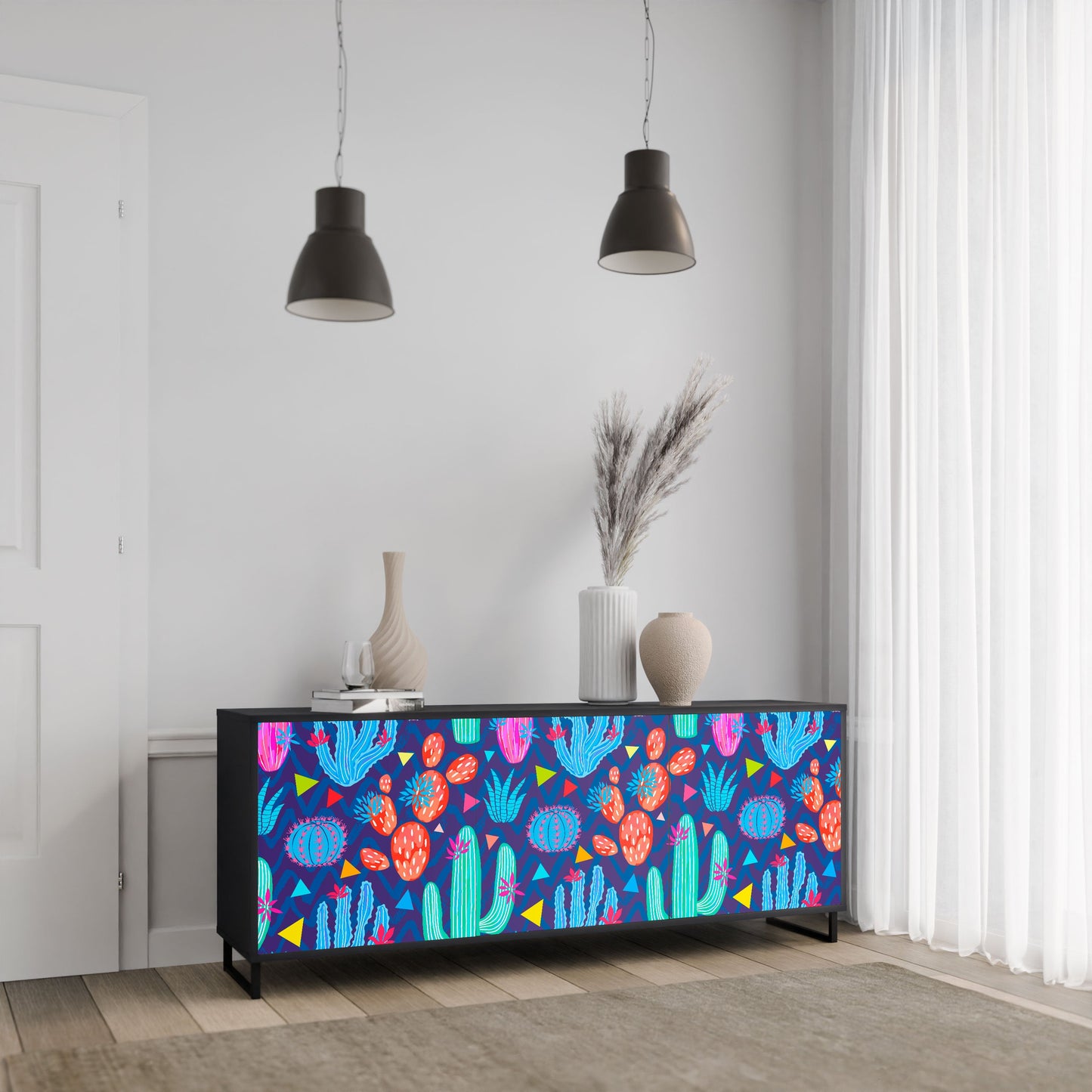 CACTUS VIBES 3-Door Sideboard in Black Finish
