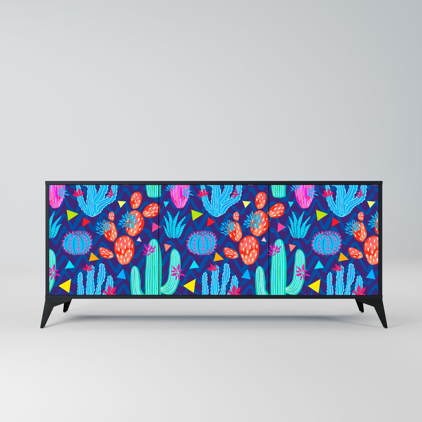 CACTUS VIBES 3-Door Sideboard in Black Finish