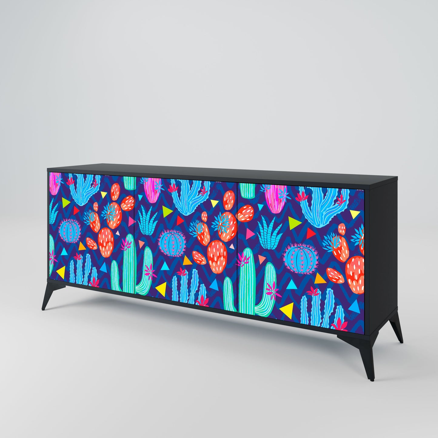 CACTUS VIBES 3-Door Sideboard in Black Finish
