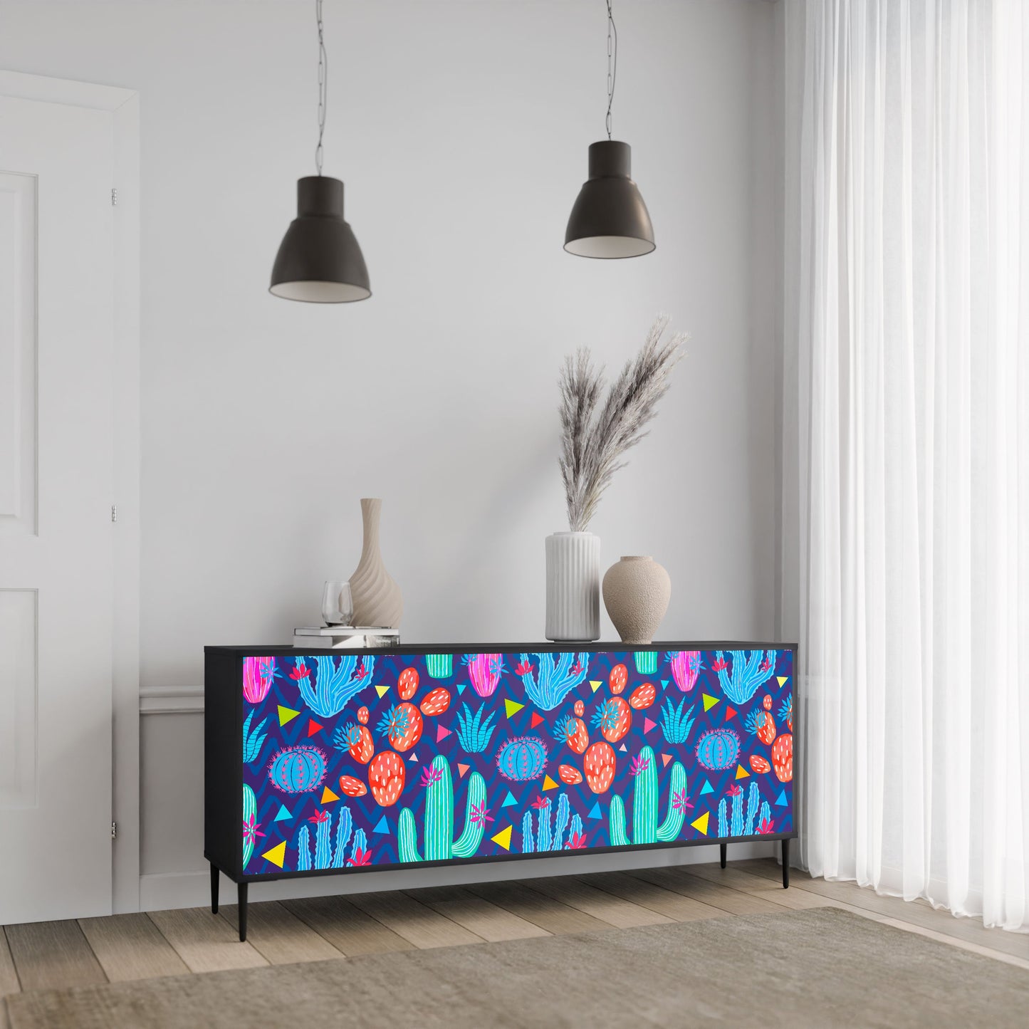 CACTUS VIBES 3-Door Sideboard in Black Finish