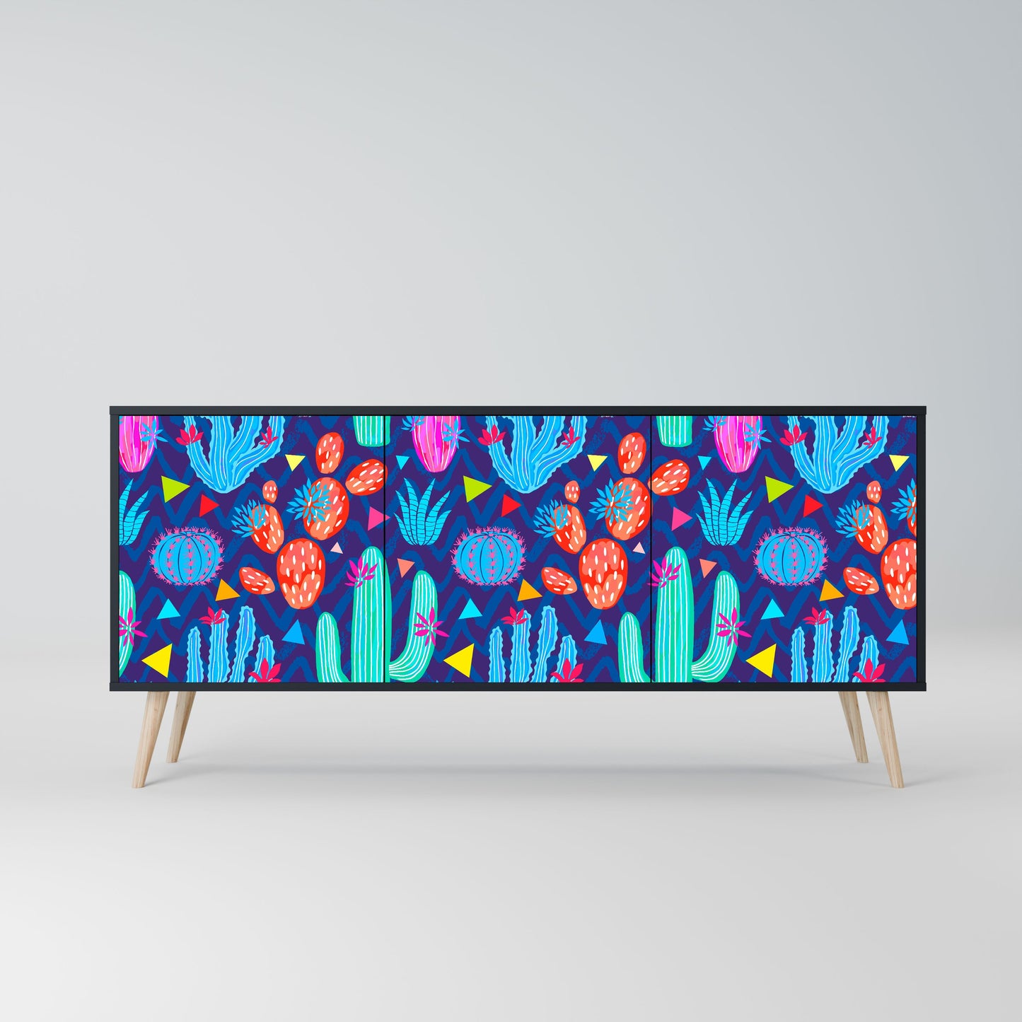 CACTUS VIBES 3-Door Sideboard in Black Finish