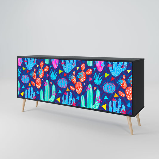 CACTUS VIBES 3-Door Sideboard in Black Finish