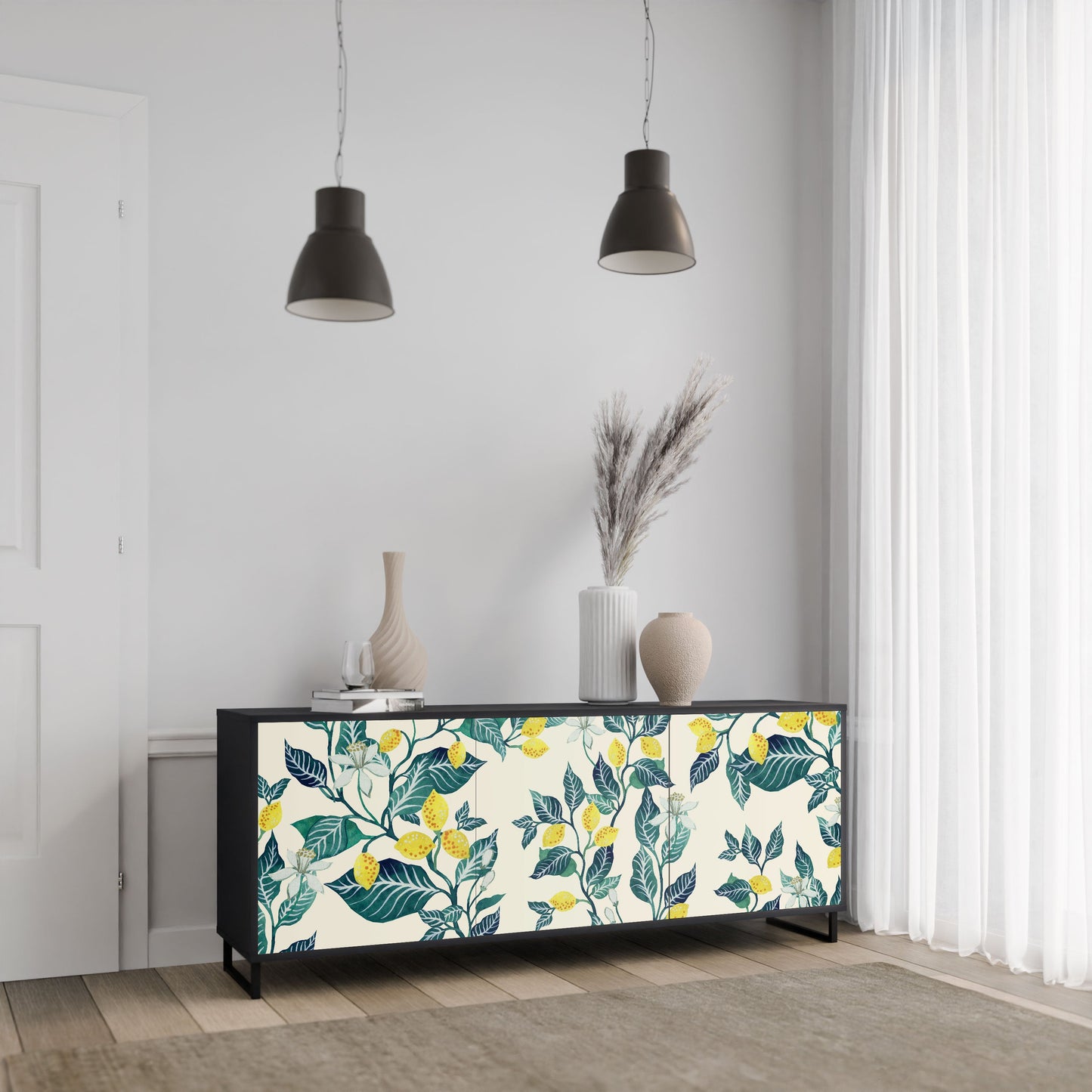 LEMON TREE 3-Door Sideboard in Black Finish