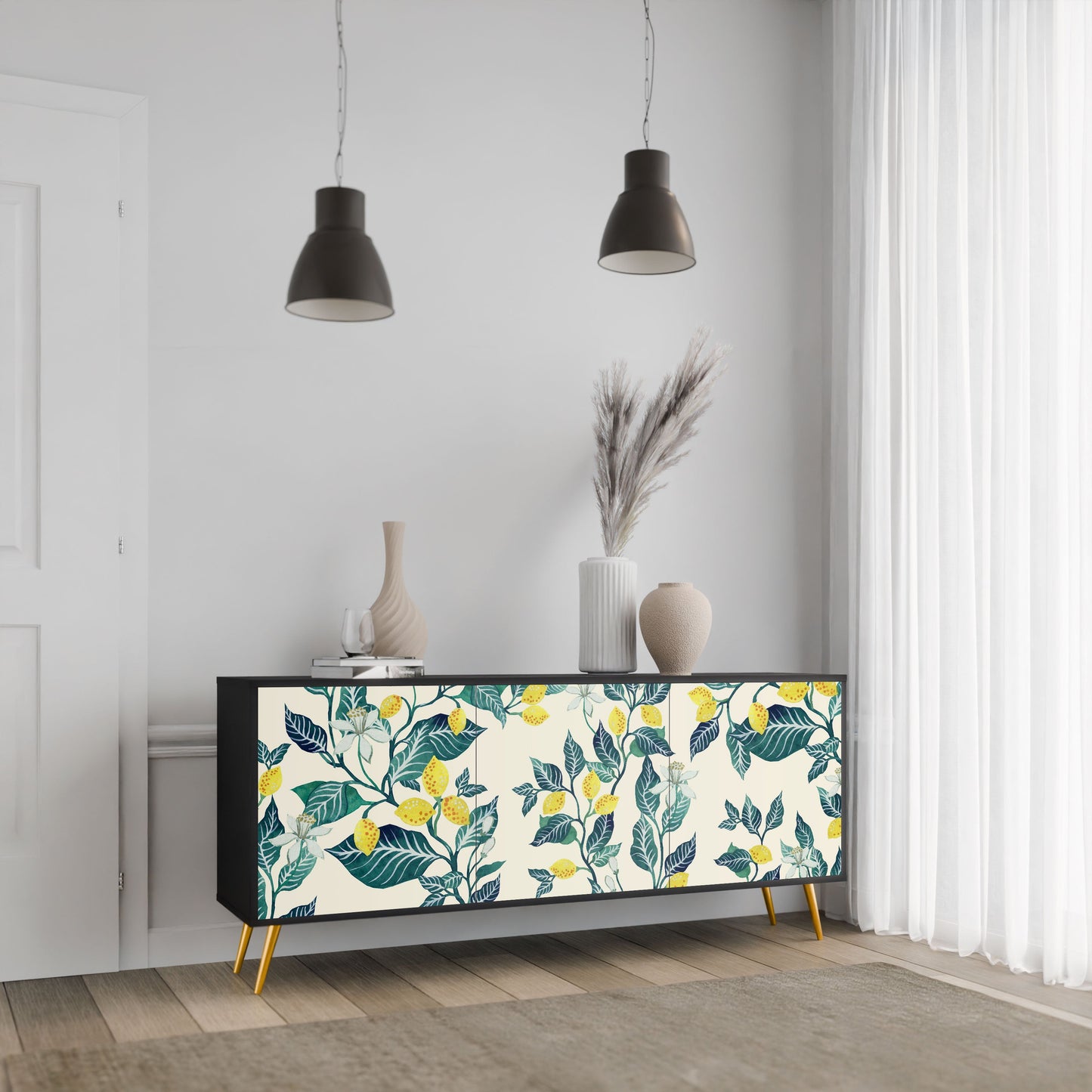 LEMON TREE 3-Door Sideboard in Black Finish