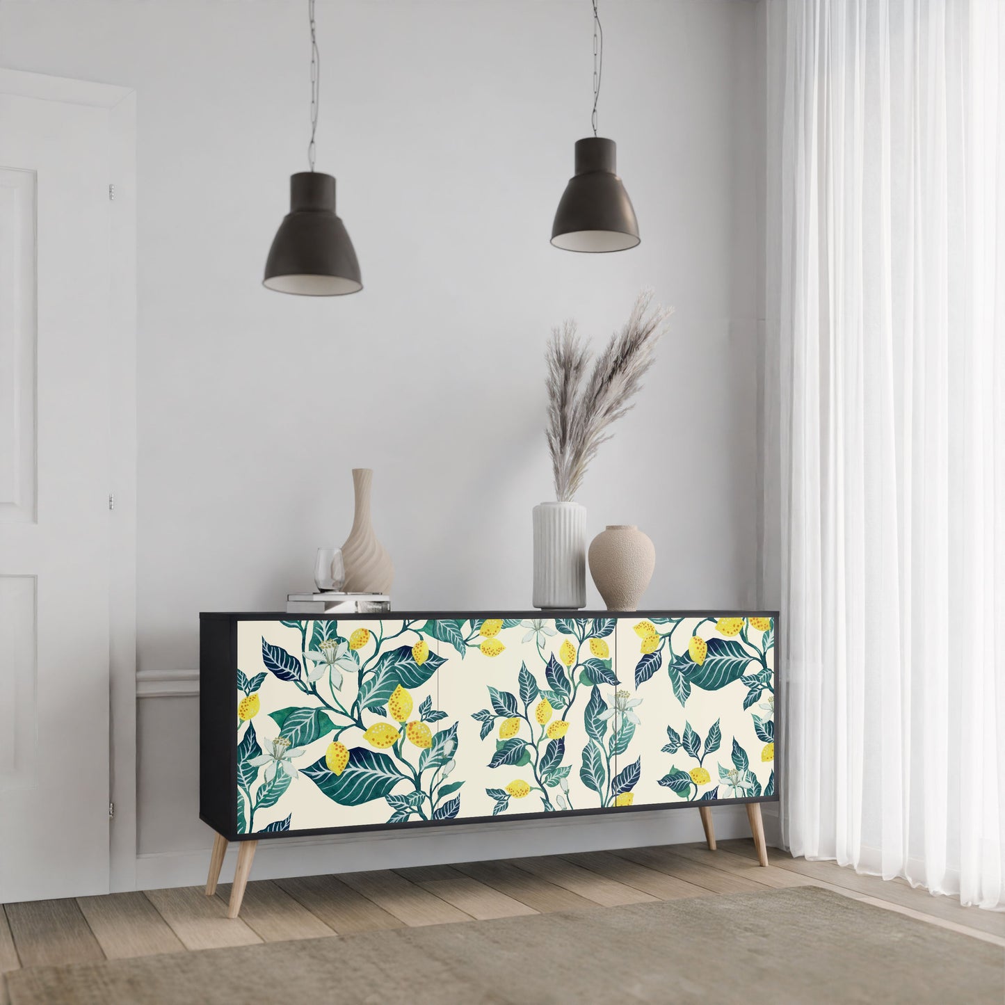 LEMON TREE 3-Door Sideboard in Black Finish