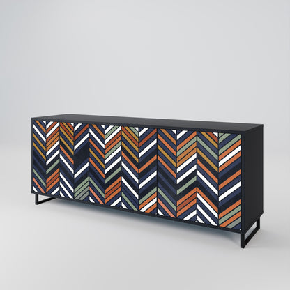 VIBRANT PATCHWORK 3-Door Sideboard in Black Finish