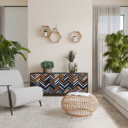 VIBRANT PATCHWORK 3-Door Sideboard in Black Finish