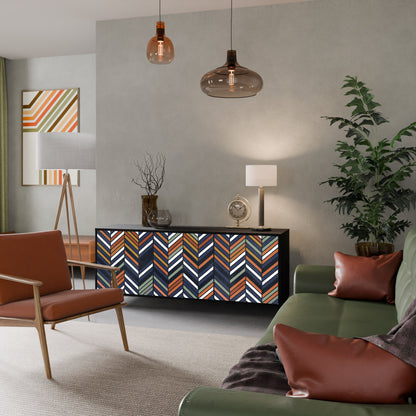 VIBRANT PATCHWORK 3-Door Sideboard in Black Finish