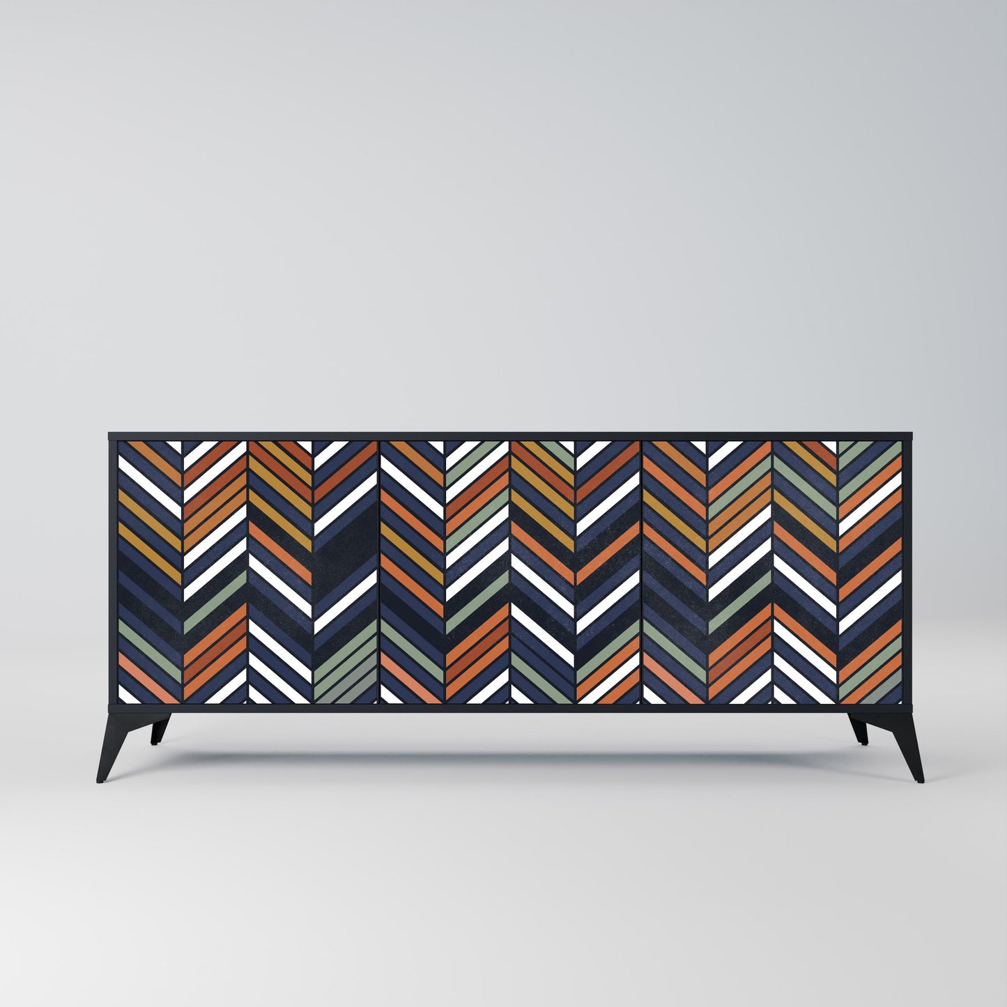 VIBRANT PATCHWORK 3-Door Sideboard in Black Finish